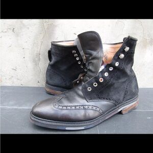 Salvatore Ferragamo lace up black leather boots, size 12